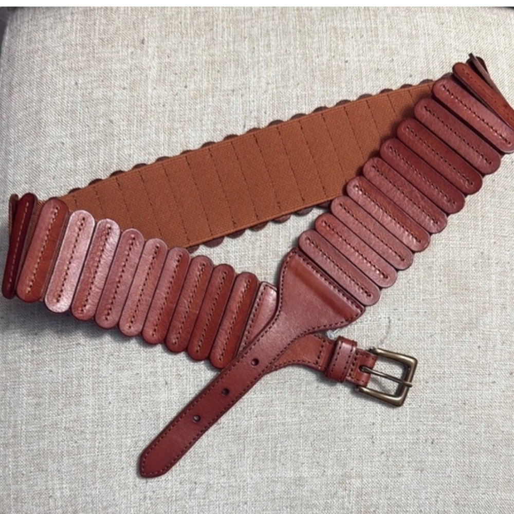 Anthropologie NWOT Tabitha Tall Cartridge Belt Leather Stretch Amber Brown S